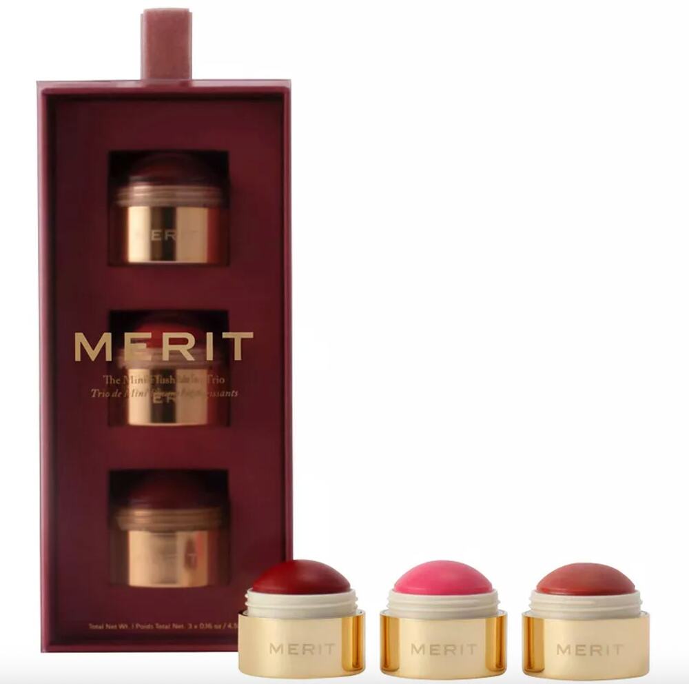New Merit Beauty The Mini Flush Blush Balm Trio Cream Cheek & Lip Set Makeup